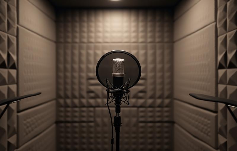 Cabine vocal acusticamente tratada e equipada para gravação